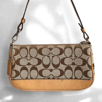 Coach Signature Demi mini Pouch Hand Bag Canvas Leather Beige 6094