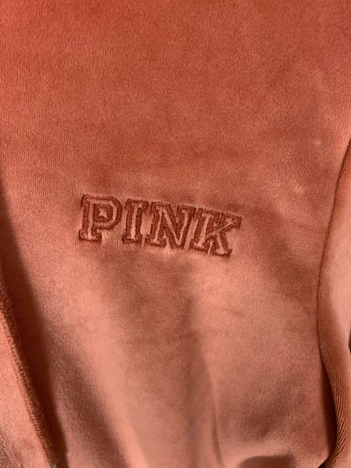 Женская розовая оранжевая велюровая толстовка с капюшоном на молнии с длинным рукавом размер S Y2K - Изображение 3 из 4