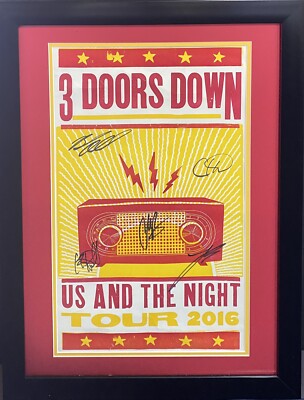3 Doors Down Full Band Signed 2016 Concert Poster Framed 5 Auto