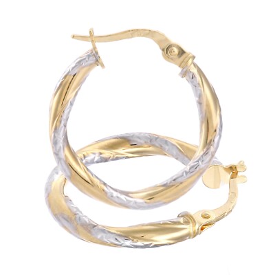 Creolen 9 kt Gelb- & Weißgold Diamantschliff 1,5 cm Durchmesser von Citerna