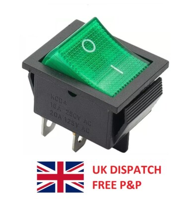 Rocker Switch 16A 240V, 20A 125V GREEN ON-OFF Double Pole 4 Pin ...
