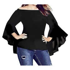 City Chic Plus Womens XL 22 Black Ruffle Off The Shoulder Blouse Top NWT CG39