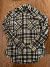 VINTAGE 70'S LEVIS Plaid SAWTOOTH Pearl Snap BIG E ROCKABILLY Shirt Size S