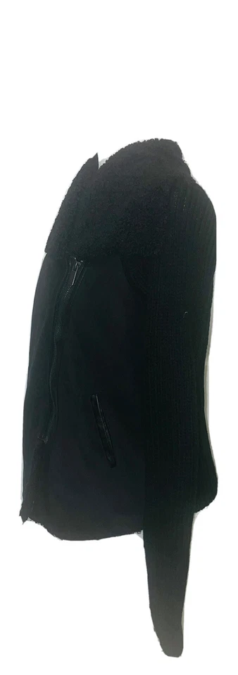 Chaqueta de manga larga elástica tejida de piel de oveja sintética negra Style & Co para mujer PP Foto 4 de 4