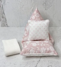 Dollhouse Miniatures Furniture Reversible Bean Bag Chair Throw Blanket & Pillow