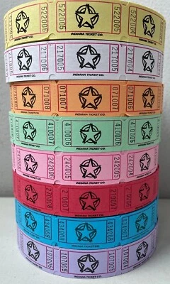 INDIANA TICKET COMPANY Star Raffle Tickets Single Stub Roll of 1000 Carnival Fun Fair Festival Raffle