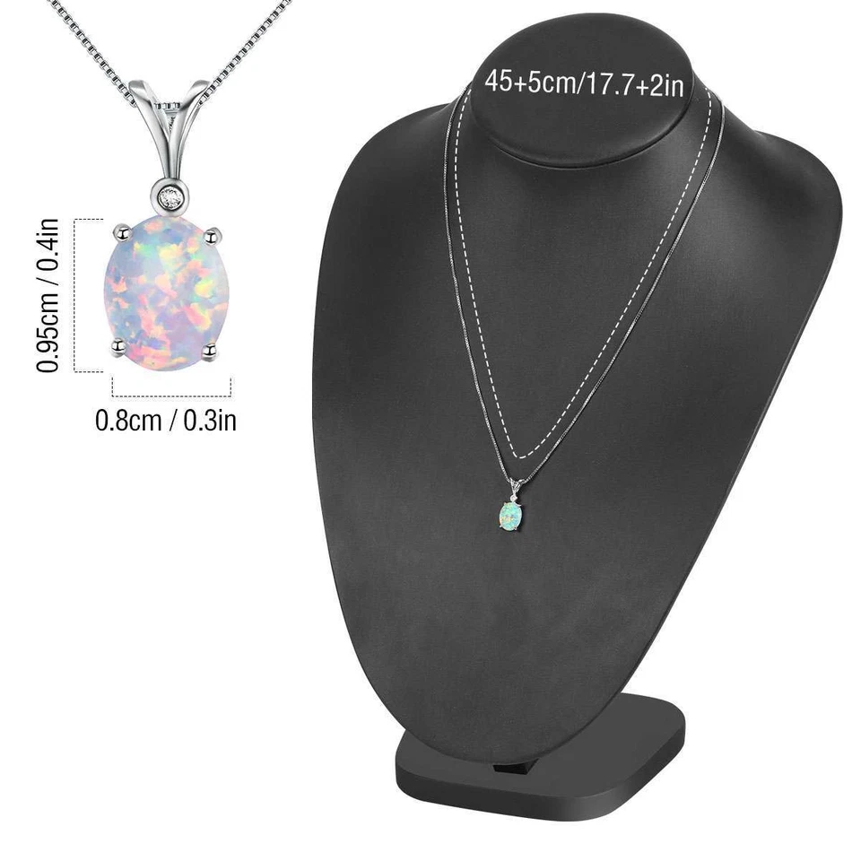 Anillo de mujer collar colgante ópalo de fuego blanco 925 plata esterlina piedras preciosas joyería Foto 3 de 4