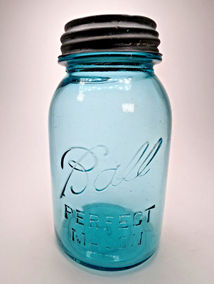 VTG BALL PERFECT MASON LUCKY #7 BLUE CANNING JAR & BALL ZINC LID