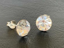 925 Sterling Silver Large Clear Crystal Round 10mm Girl Women Men Stud Earrings