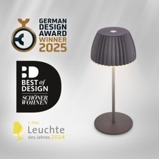 Riffle Mini LED Tischlampe Akku Tischleuchte Dimmbar Kabellos IP44 Anthrazit