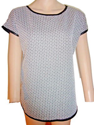 Max Studi Top Hi  Lo Black/White Geometric Print Cap Sleeves Side Vents Sz Small