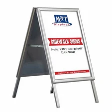 A-Frame Board 30x40" Poster Sidewalk Display Menu Board Silver Double Sided