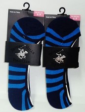 2 Pair Beverly Hills POLO CLUB Socks NO-SHOW Fit Shoe SZ 4-9 DARK BLUE STRIPES