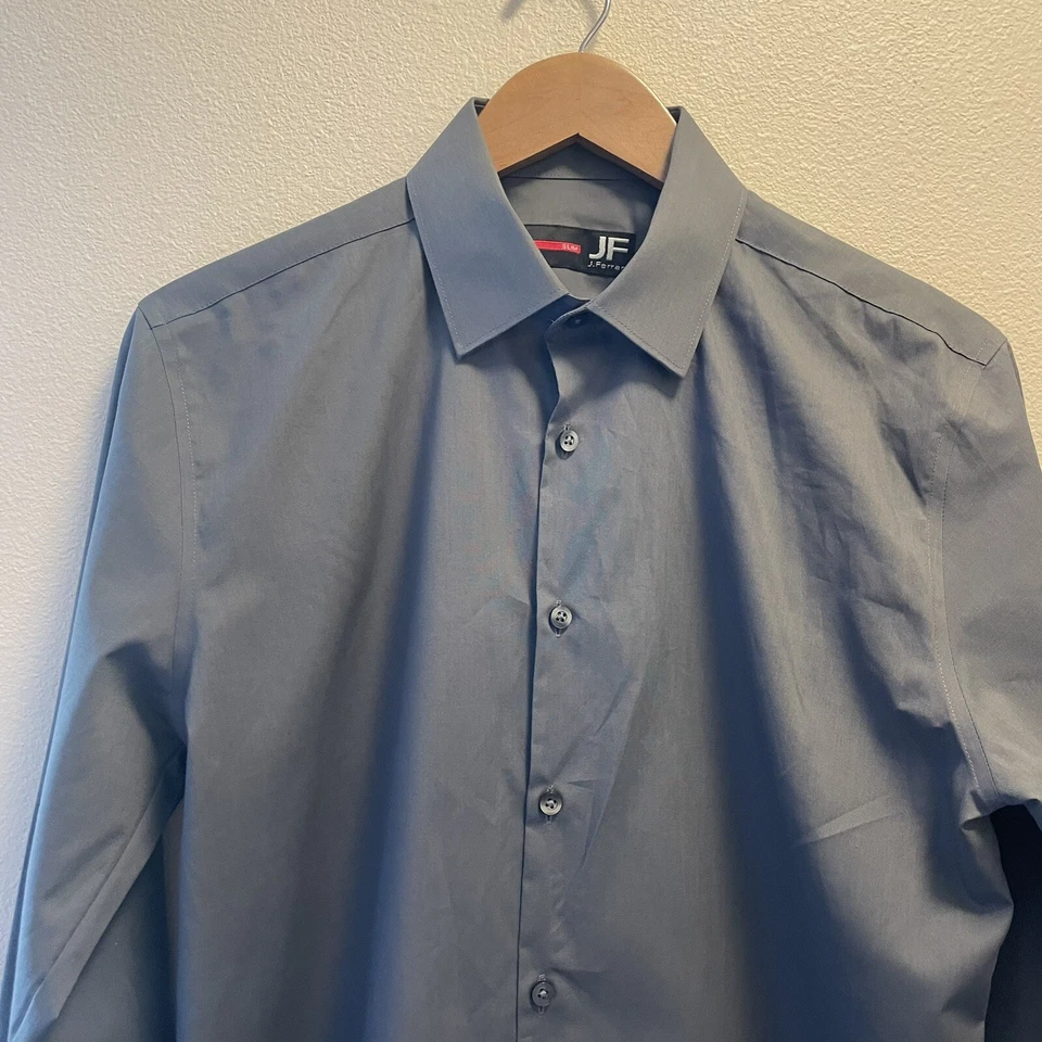J Ferrar Men’s Grey Long Sleeve Slim Fit Dress Shirt Size M 15-151/2 34-35 - Image 3 of 4