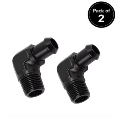 LokoCar 1/4'' NPT Male to 3/8'' Barb Fitting Adapter 90 Degree Aluminum Black 2Pcs