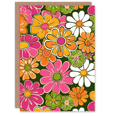 Flower Power Geburtstagskarte Hippie Retro Gänseblümchen Blumenmuster