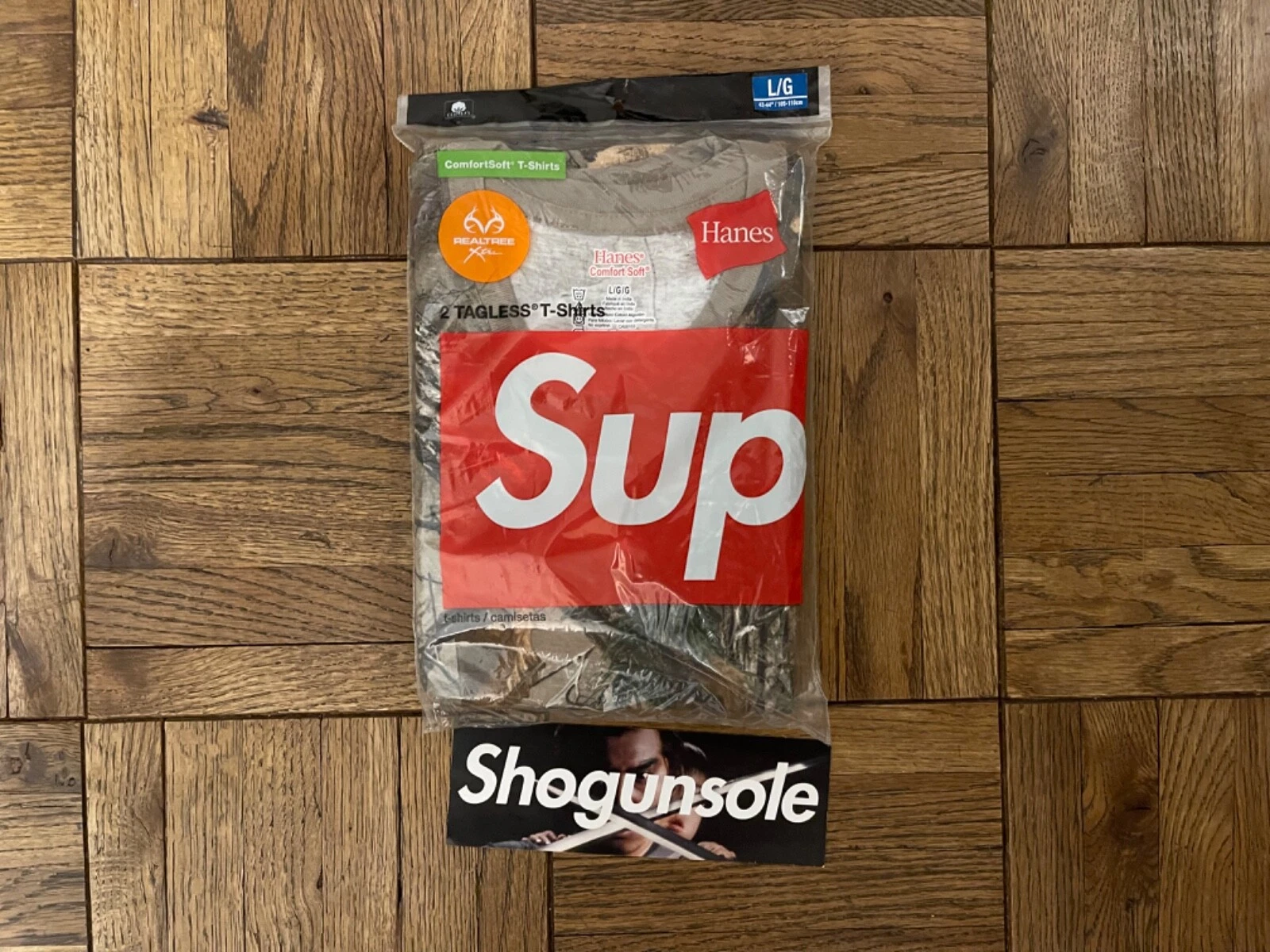 T shirt sans étiquette Supreme x Hanes camouflage arbre véritable taille L FW17 lot de 2 neuf