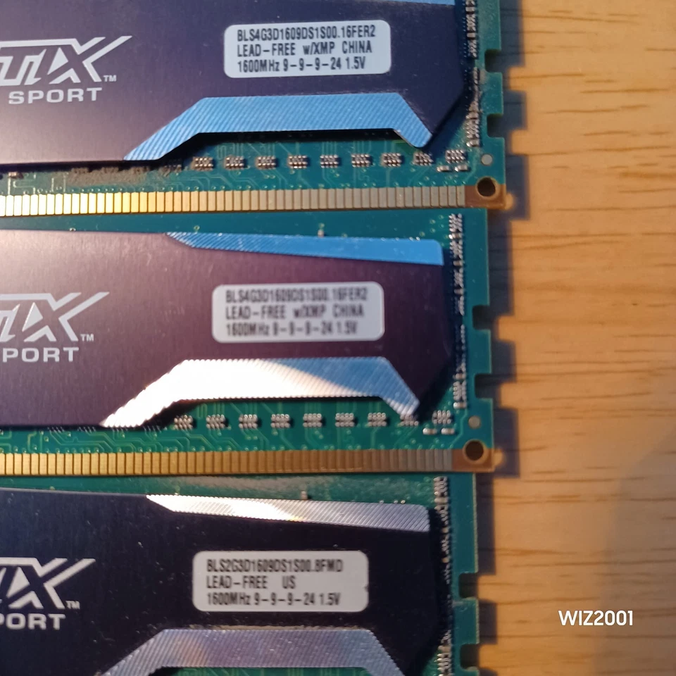Crucial Ballistix BLS4G3D1609DS1S00.16FER2 DDR3 PC3-12800u 2 x 4GB & 1GB = 10GB - Image 2 of 4