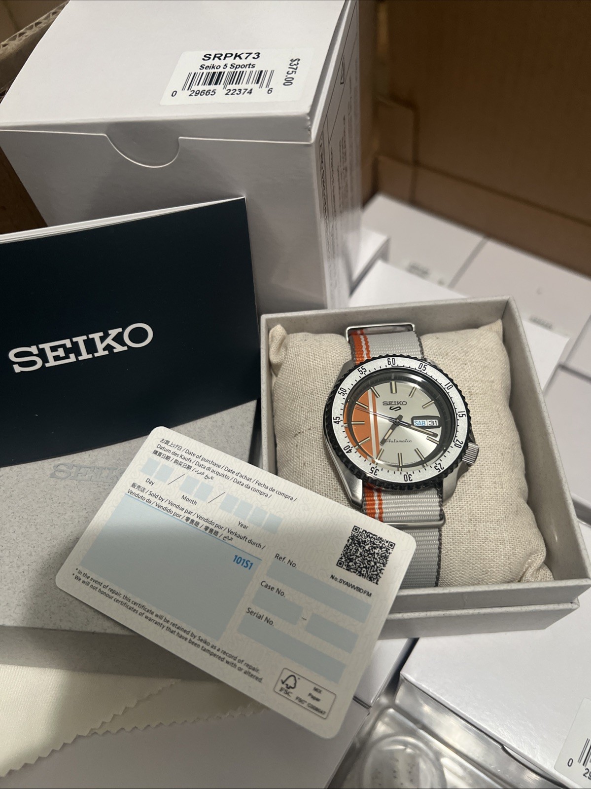 Authentic-Seiko 5 Sports Special Edition SKX Style Orange White Automatic SRPK73