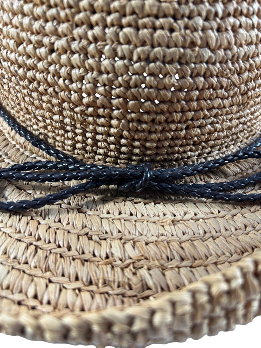 Laura Ashley Raffia Straw Hat Black Bow Rolled Brim Summer  display picture 2