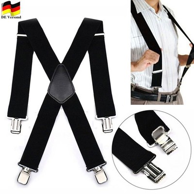 Damen Herren Hosenträger Breit 5 cm; 4 Clips; X - Form; elastisch Hosenträger DE