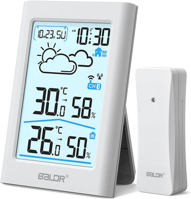 BALDR Wetterstation Funk Mit Außensensor, Digital DCF Funkuhr Thermometer Innen 
