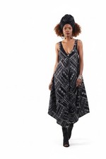 African Kente Women's Harlem Cotton Jumpsuit Dress Black White 2