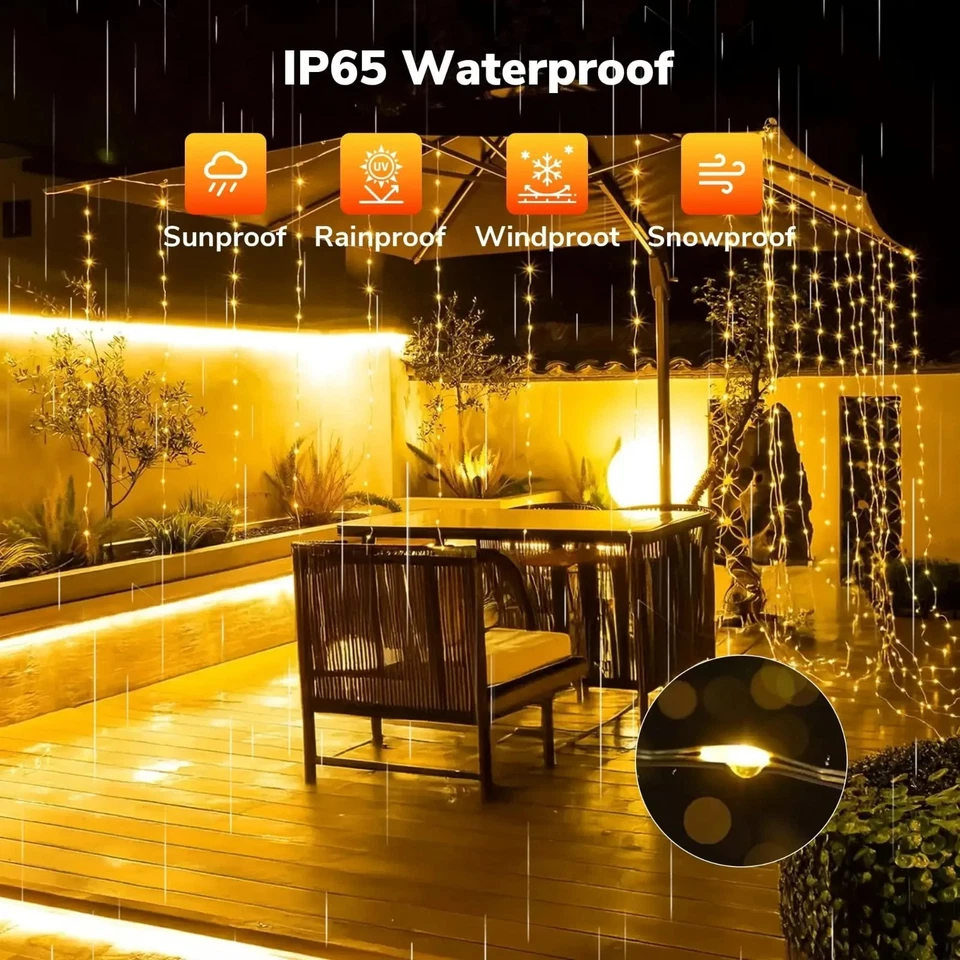 Cadena de luces solares de hadas de 66 pies 200 LED impermeables 8 modos decoración de jardín (paquete de 2) Foto 3 de 4