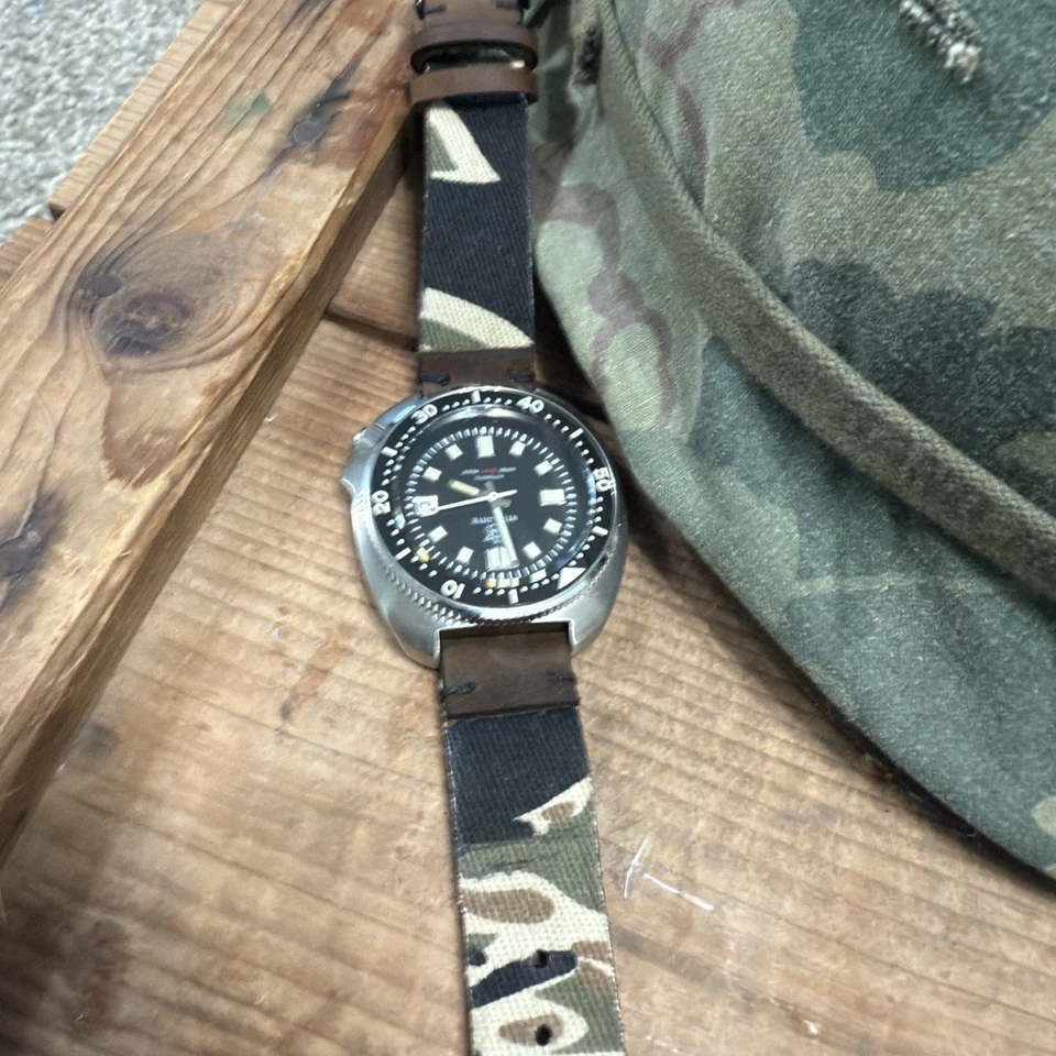 Correa de reloj personalizada a rayas de tigre camuflada de 20 mm de cuero hecha a mano - Apocalipsis de Vietnam Foto 2 de 4