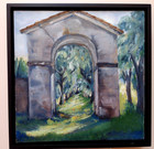 Impressionist Oil Painting on Canvas Grey Arch in Garden Vintage Framed 10x10