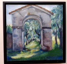 Impressionist Oil Painting on Canvas Grey Arch in Garden Vintage Framed 10x10