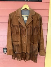 Vintage Genuine Leather Berman Buckskin Minneapolis Heavy Fringe Coat Size 18