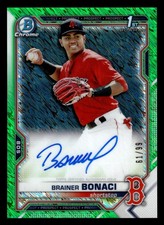 2021 Bowman Brainer Bonaci Chrome Prospect Autograph GREEN SHIMMER Refractor /99