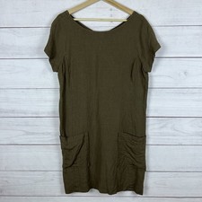 Eileen Fisher Linen Blend Brown Short Sleeve Shift Dress Medium Lagenlook