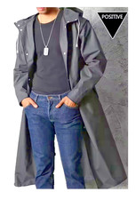 Mens Black Long Hooded Rain Coat Button Front...