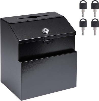 Metal Wall Mounted Suggestion Box with Lock Slot Ballot Donation Box 4 Keys
