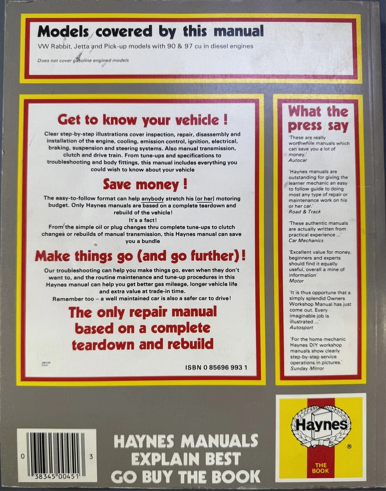 1977-1984 Volkswagen Diesel Haynes Owners Workshop Manual Rabbit Jetta Pick-Up - Imagem 3 de 4