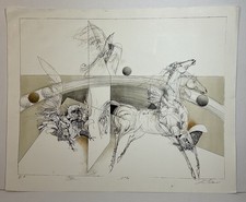 LITHOGRAPHIE DE LYUBOMIR YORDANOV «  LES CHEVAUX «  . PÉRIODE DALI . PÉGASE