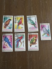 7 Timbres MONGOLIE Oblitérés. Serie Oiseaux . 5,5*3 Cm