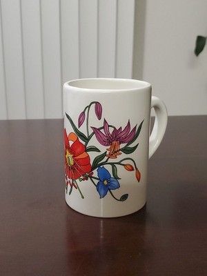 Vintage Gucci Tiger Lilly Floral White Porcelain Mug Cup 1970s Italy 10 Oz