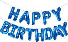 Girls, Boys, Men, Blue Happy Birthday Balloon Banner Sign 16 Inch for Women