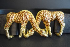Vintage Double GIRAFFE BELT BUCKLE Signed Mimi Di N 1992 Enamel