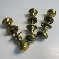 Antique Solid Brass Small Door Knob Lot of 6 With Rosettes And Spindles