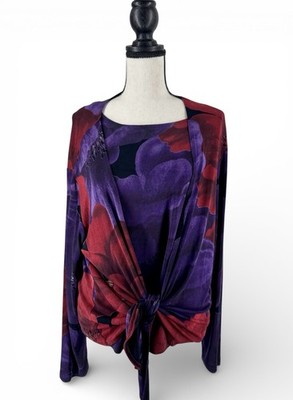 Chico s Travelers Gorgeous 2 Piece Floral Twinset Top & Jacket Size 2 & 3