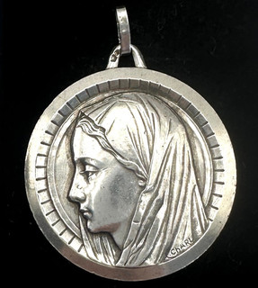 Antique Art Deco Solid Silver Religous MARY Our Lady Pendant Signed C. CHARL 21G