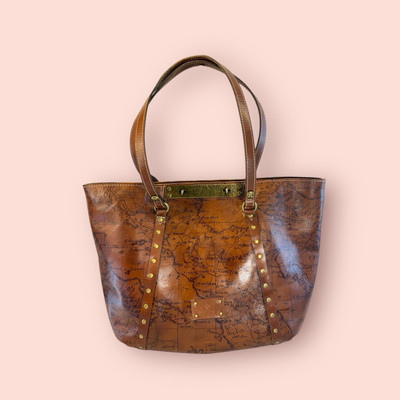 PATRICIA NASH Benvenuto Signature Map Large Luxury Leather Tote Shoulder Bag HTF