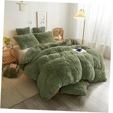 Cozy Plush Shaggy Duvet Cover, 1PC Faux Fur Fuzzy Comforter King Sage Green