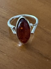 Gorgeous Genuine Amber Ring From Baltic Sea sterling silver New Size8