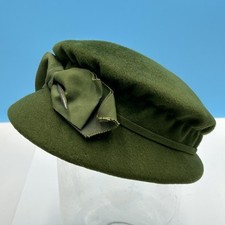 Vintage 50s Henry Pollak Glenover Hat Green Wool Felt Bow Plastic Hat Pin Accent
