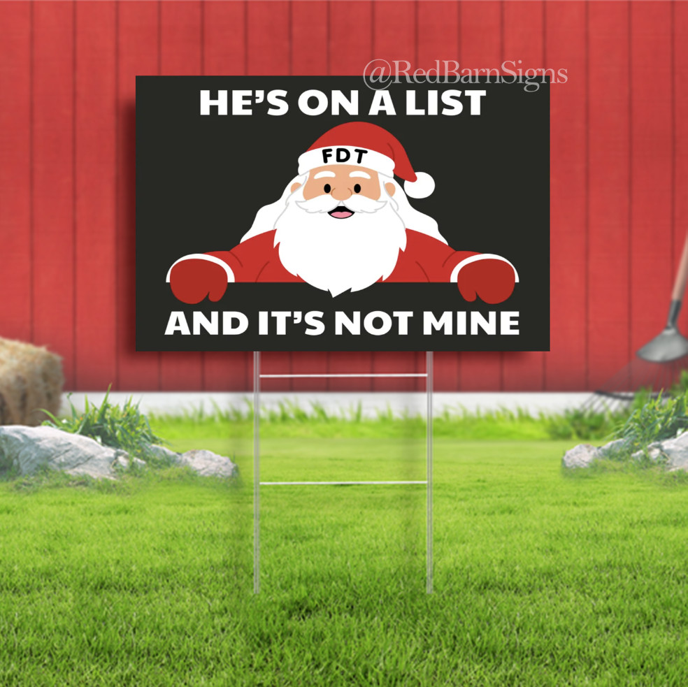 Anti Trump FDT Winter Santa Claus Liberal Yard Sign with metal stakes